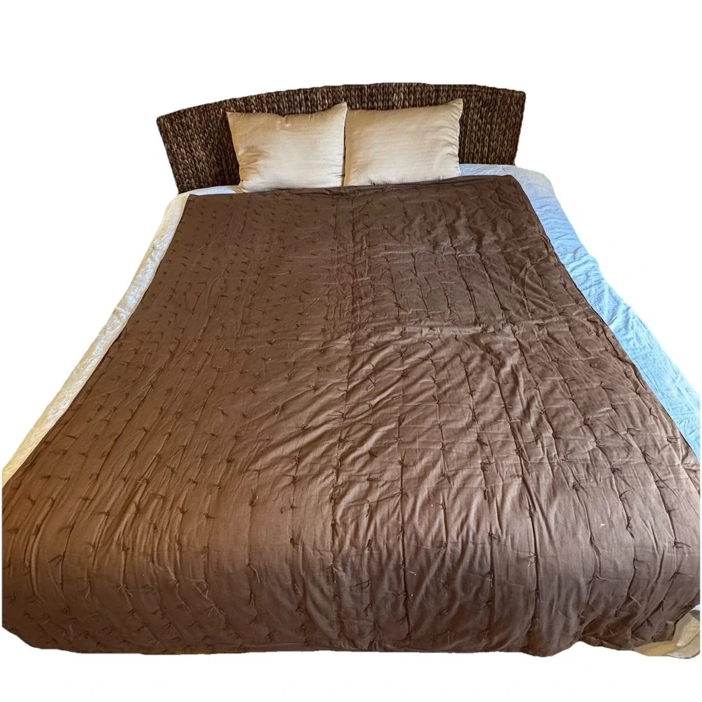 Handmade Vintage Quilt Full Size‎ 86x66 Heavy Brown Cotton Layering Quilt